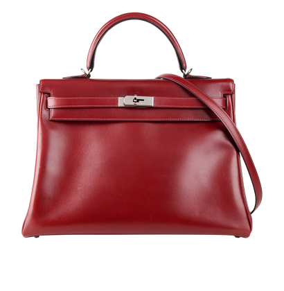 Kelly 35 Box Calf In Burgundy, front view